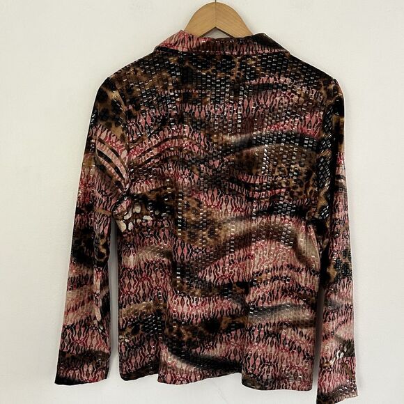 Misook Jacket Size Small Zip Front Animal Print Shiny Collar Artsy Exclusively - Picture 7 of 8